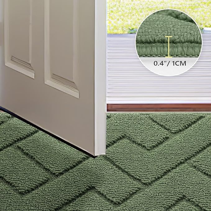 hicorfe Indoor Doormat,Front Back Door Mat TPR Backing Non Slip Mats 20"x31.5" Absorbent Resist Dirt Entrance Doormat Inside Floor for Entryway Washable Low-Profile(Green)