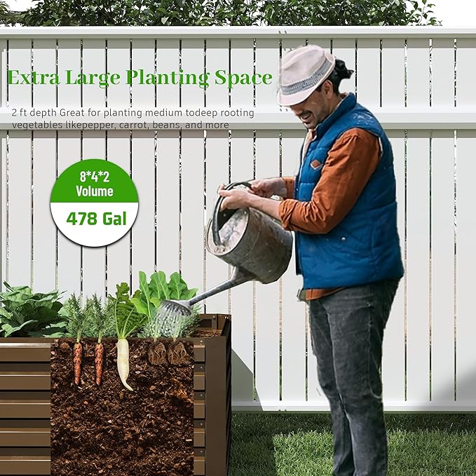 8x4x2 ft Outdoor Raised Garden Bed, Large Metal Planter Raised Beds, Planters for Outdoor Plants for Vegetables, Flowers, Herbs, Fruits, and Succulents.(2 Pcs)