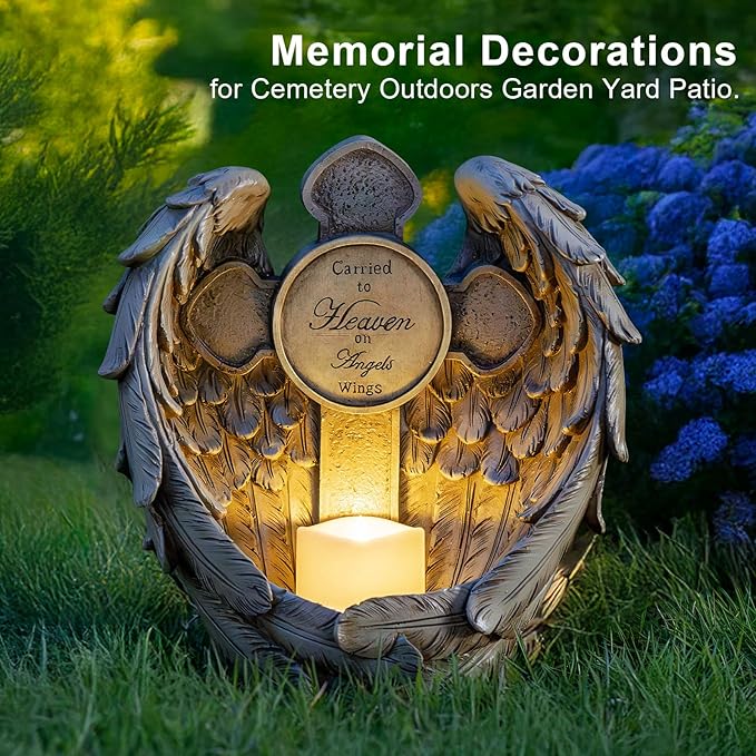 12" Solar Angel Wing Cross Garden Lights, Waterproof Memorial Grave Decorations Sympathy Gifts for Cemetery Outdoors Lawn Yard Home Patio Decor