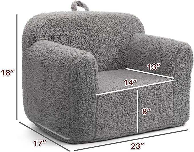 ALIMORDEN Kids Ultra-Soft Snuggle Foam Filled Chair, Toddler Cuddly Sherpa Reading Couch for Boys and Girls, Grey