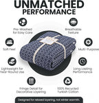 Gold Case Throw Blanket for Bed – 100% Recycled Turkish Cotton Bed Blanket – Decorative Throw Cotton Blankets for Living Room & Bedroom – Retro Navy Blue Woven Queen Blankets – 90x90