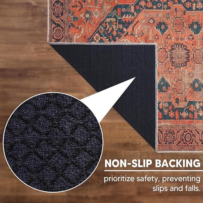 Keen Home Design 4x6 Rug - Machine Washable Area Rug with Non-Slip Backing, Ideal for Living Room, Dining Room, Bedroom - Vintage, Easy Clean, Durable, Low Pile Rug - (4' x 6')