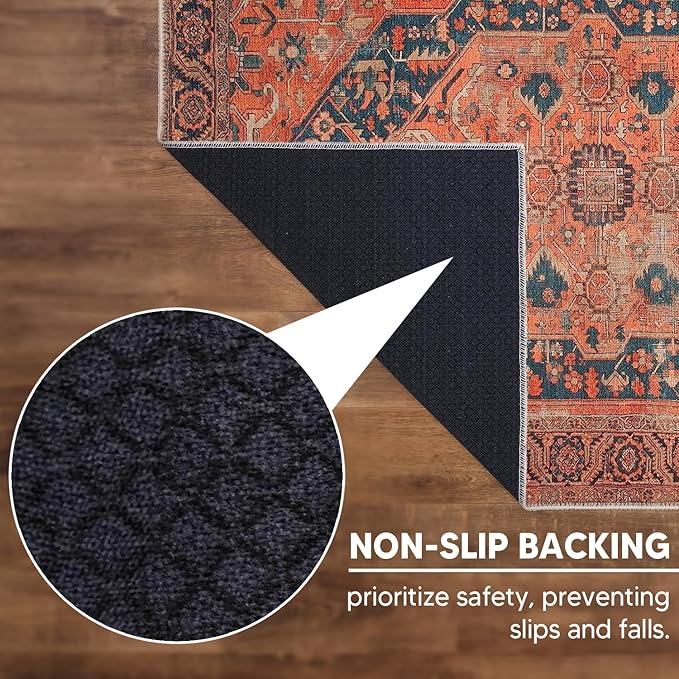 Keen Home Design 6x9 Rug - Machine Washable Area Rug with Non-Slip Backing, Ideal for Living Room, Dining Room, Bedroom - Vintage, Easy Clean, Durable, Low Pile Rug - (6' x 9')