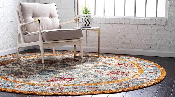 Unique Loom Rosso Collection Vintage, Traditional, Bohemian, Geometric, Distressed, Southwestern Area Rug, 8' 0" x 8' 0", Beige/Orange