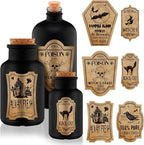 Umigy 3 Pcs Vintage Glass Potion Bottles with Cork Lid Black Halloween Tiered Tray Decoration 12 Apothecary Bottles Jars Stickers Labels Halloween Table Home Bathroom Decorations Indoor