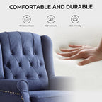 EBELLO 2 Pcs Pushback Recliner Chairs, Fabric Armchair Push Back Recliner with Rivet Decoration, Single Sofa Accent Chair for Living Room, Bedroom, Blue