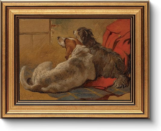 HUARCEY Gold Framed Vintage Wall Art for Living Room Dogs Oil Painting Wall Decor– Cozy Pet-Themed Aesthetic Room Decor for Bedroom Prints Study Classic Animal Artwork Gift for Dog Lovers 8"x10"