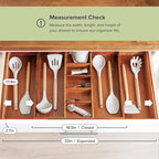 Adjustable Kitchen Drawer Organizer for Utensils and Junk, Food-Safe Contract Grade with 100% Sustainable Wood, Non-Slip, Expandable from 18.5 to 33 Inches Wide - Natural Acacia
