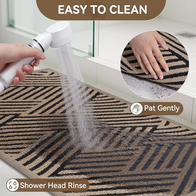 Front Door Mat Outside Entrance, Non Slip Rubber Backing, Trap Dirt and Moisture, Easy Clean Low Profile Welcome Floor Mats for Patio Porch Indoor Outdoor Entry Mat, 17x30 Inch, Brown