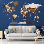 HYPERI Multilayered 3D Wooden World Map Wall Decor, Wood Art Wall Decor, Mapa Mundi Para Pared, World Maps and Push Pins, Valentine's Day Gifts For Dad, Mom, Boss, Husband, Wife (Medium)
