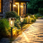 Solar Lights Outdoor Waterproof,4 Pack Bronze Pathway Lights with 10-40 LM Dimmable Glass and Metal, Solar Powered Garden Fall Decor for Yard,Patio,Pathway,Driveway(Warm White)