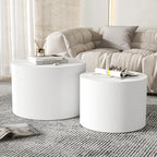 Round Coffee Table Set of 2, Modern Wooden White Nesting Coffee Tables for Living Room, No Assembly Required Circle Side Tables Set Accent End Table for Bedroom, Balcony