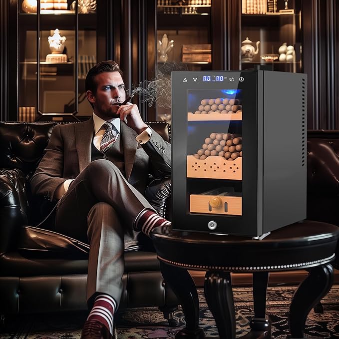 Electric Cigar Humidor, 25L 200 Counts Large Capacity,Thermostatic Electric Cooler Cabinet with Digital LED Screen, Safety Lock,Smart Humidity & Temp Control, Gifts for Men