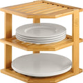 Cabinet Organizer Shelf - Bamboo Corner Rack for Kitchen Counter, Cabinet Space Saver for Plates, Dishes, Bowls, Bread - Pantry and Bathroom Storage or Countertop - Useful Home & Housewarming Gift