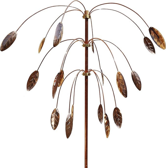 Stanwood Wind Sculpture: Kinetic Copper Triple Spinner - Falling Foliage