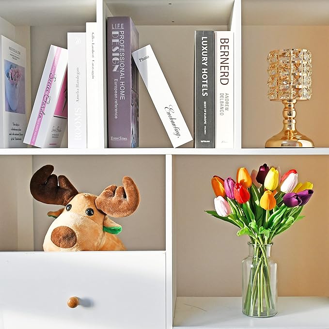 Mandy's Artificial Tulips 20 Stems Multicolor PU Faux Flowers for Wedding Home Decor 13.5 Inch