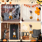 Britimes BOO Halloween Door Sign for Front Door, Halloween Cute Ghost Black Ghost Wall Decorations Wooden Hanging Signs for Home Wall Porch Outdoor Party Decor