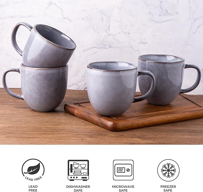 AmorArc 12oz Coffee Mugs, Ceramic Coffee Mugs set of 4 for Man, Woman, Dad, Mom, Modern Coffee Mugs with handle for Latte/Cappuccino/Milk/Cocoa. Dishwasher&Microwave Safe, Gray-Reactive Glaze