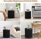 AVZEAR Fluted Round Side Table with Storage, Small Mid Century End Table Fluted Nightstands, Modern Circle Bedside Tables Wood Night Stand for Small Spaces, Living Room, Bedroom (Black)