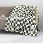 LOMAO Throw Blankets Flannel Blanket with Checkerboard Grid Pattern Soft Throw Blanket for Couch, Bed, Sofa Luxurious Warm and Cozy for All Seasons (Dark Olive, 60"x80")