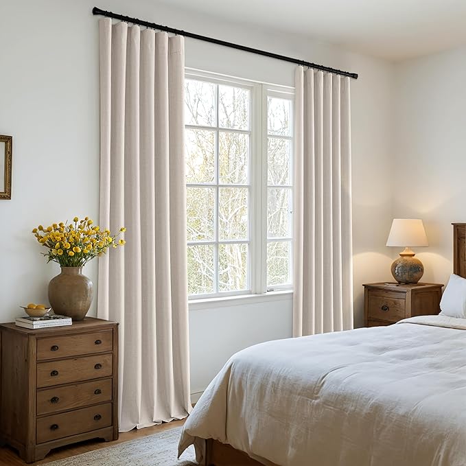 MIULEE 100% Blackout Curtains 120 Inch Long 2 Panels Set for Bedroom, Thick Luxury Faux Linen Black Out Curtain Room Darkening Back Tab Pleat Window Textured Drapes with Hooks for Living Room, Beige