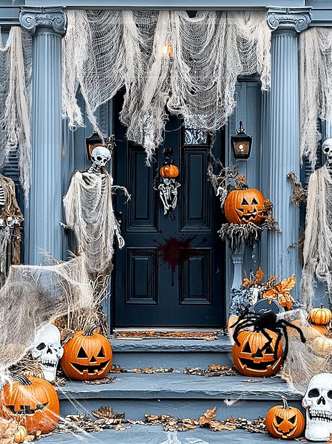Biubee 5Pcs Halloween White Creepy Cloth- Spooky Gauze Fabric Cloth for Haunted Horror House Halloween Party Doorway Outdoors Decoration (30" ×72")