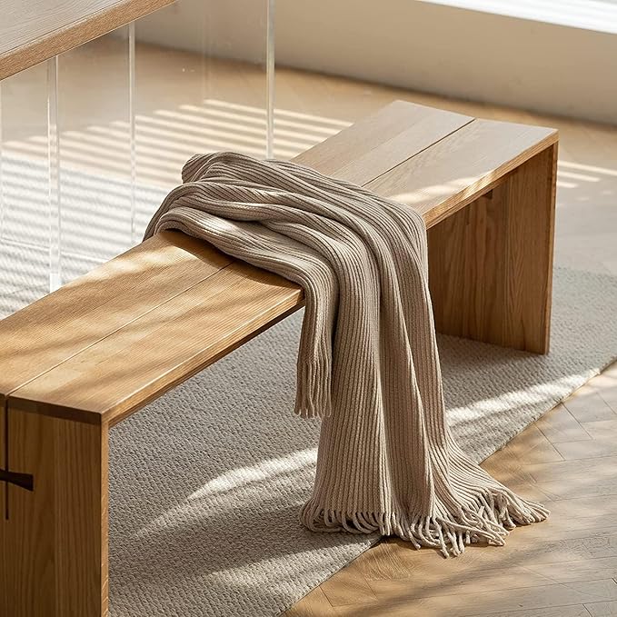 lifein Throw Blanket for Couch, Soft Boho Decor Bed Throw,Cozy Beige Knitted Chenille Small Farmhouse Lightweight Throw for Spring(Beige,60 * 80")