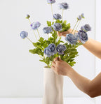 Artificial Silk Flowers Ranunculus Fake Flower 5 Pcs,Suitable for core Decoration,Wedding Floral Creation,Flower Arrangement DIY Project,Interior Decor（Blue）