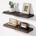 Axeman 24 inch Floating Shelves for Wall - 8'' D Live Edge Rustic Solid Elm Wood Floating Shelves Wall Mounted, Wall Shelves with Invisible Bracket for Living Room Bedroom Kitchen, Set of 2 Walnut