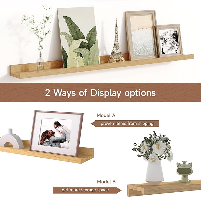 Picture Ledge Shelf for Wall, Floating Shelves Set of 4, 36 Inch Long Nursery Book Shelves for Toys Storage, Kids Bookshelf Wall Mounted for Books Photo Frames, Oak