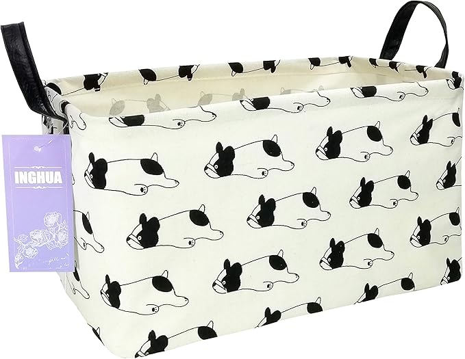 Rectangular Storage Basket Fabric Organizer Bin for Toys,Books,Clothes,Gifts,Pets-Perfect for Home,Office,Nursery,Dorm,Shelf(Rec Bulldog)