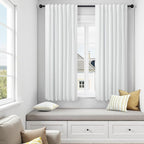 White Black Out Curtains 54 Inch Long 2 Panel Elegant Short Summer Curtains for Living Room Thermal Insulated Cotton Linen Blackout Drapes for 52-56 Inch Bay Window Country Chic Back Tab 52x54 Length