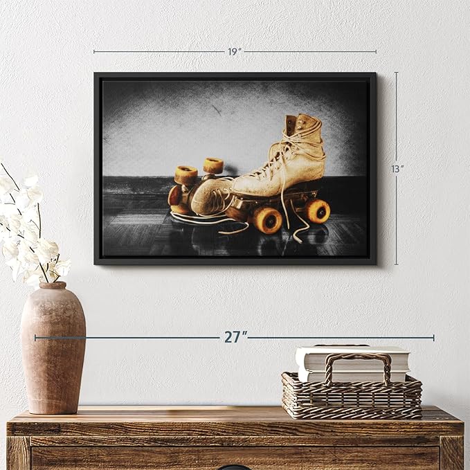 ElephantStock Vintage Skates Pop Wall Art - Horizontal Framed Canvas - 1-Piece Living Room Wall Decor - Sport Photography Canvas Print - Beige and Black Decor for Wall - 19" X 13"