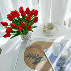 Mandy's Artificial Tulips 20 Stems Red PU Faux Flowers for Wedding Home Decor 13.5 Inch