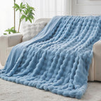 Lotus Karen Faux Fur Throw Blanket Sky Blue - Big Bubble Rabbit Fluff Blanket for Couch Bed Sofa,Softest Fluffy Fuzzy Cozy Blanket,Thick Furry Plush Shaggy Warm Blankets for Women,60x80 Inches