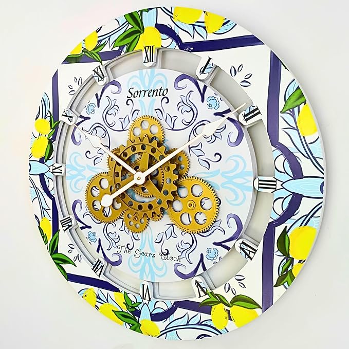 The Gears Clock Wall Clock Italy Collection with Moving Gears (Sorrento, 24 inch Round)