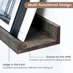Picture Ledge Wall Shelves 16 inch Width Set of 2, Solid Pine Wood Rustic Floating Ledge Shelves for Wall for Kids' Room Bedroom Kitchen Bathroom Living Room Nursery Display Wall Decor, Grey