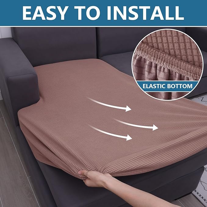 hyha Waterproof Sectional Couch Covers, Non Slip Sofa Couch Cushion Covers L Shape, Thick Stretch Jacquard Fabric, Washable Sofa Slipcovers with Elastic Bottom (1 Piece for Chaise XL, Camel)