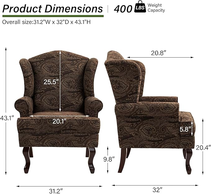 Accent Chair, High Back Upholstered Armchair with High Resilience Sponge & Wood Legs, Mid-Century Modern Comfy Single Sofa Reading Chairs for Living Room, Bedroom (Cranberry, Set of 2)