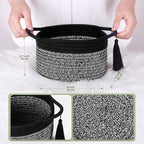 Small Gift Basket Empty to Fill – SweetMemo Mini Woven Rope Organizer Baskets for Gifting, Baby Shower, Desk, Bathroom, Shelves – Decorative Soft Bin with Gift Bag & Ribbon – Black Grey