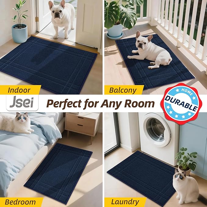 JSEI Entryway Rugs Doormat 32"x48", Non-Slip Dirt Trapper Door Mats Indoor, Washable Absorbent and Stain Resist Welcome Floor Mat for Front Door, Dog Door Mat, Muddy Wet Shoes & Paws, Navy Blue