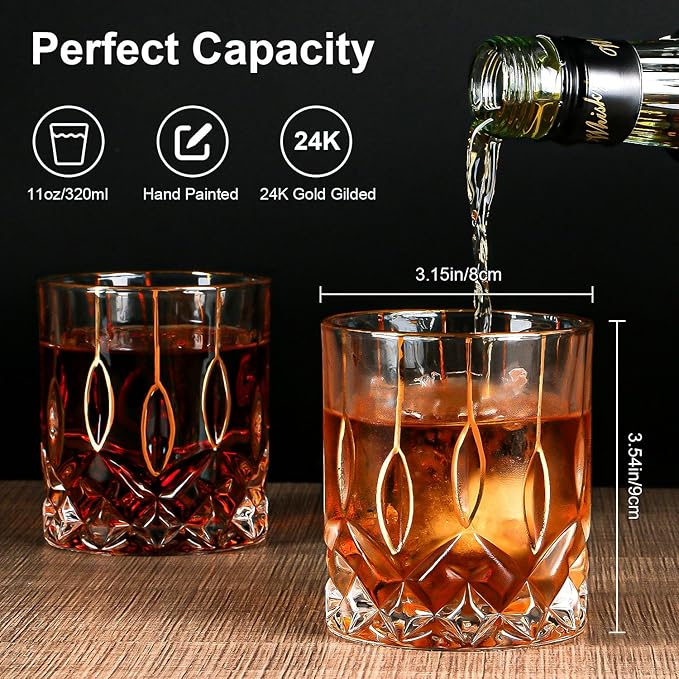 Gold Rim Whiskey Glasses Set of 2,Crystal Old Fashioned Glasses-Luxury Gold Collection,Perfect for Scotch Bourbon Rocks Cognac Vodka Gin Tequila Rum Liquor,Whiskey Gifts for Men
