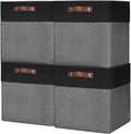 13x13 Cube Storage Bins, Collapsible Fabric Storage Box, 4 Pack Closet Baskets with Handles for Organizing, Shelf, Toys, Clothes, Home, Office, Nursery (Grey&Black)