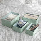 LA JOLIE MUSE Storage Baskets Set 4 - Stackable Woven Basket Paper Rope Bin, Storage Boxes for Makeup Closet Bathroom Bedroom (Light Green)