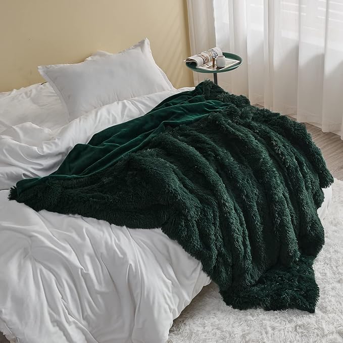 GONAAP Fuzzy Faux Fur Throw Blanket Forest Green Super Soft Cozy Plush Fuzzy Shaggy Blanket for Couch Sofa Bed (Forest Green, Throw(50"x60"))