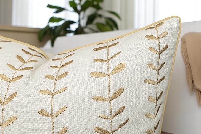VAGMINE Embroidered Lollipop Cushion Cover - 20x20 Inches Square - 100% Cotton Ivory Throw Pillow Case - Soft Elegant Texture - Stylish Addition to Home Interiors, Bedroom, Office, Farmhouse