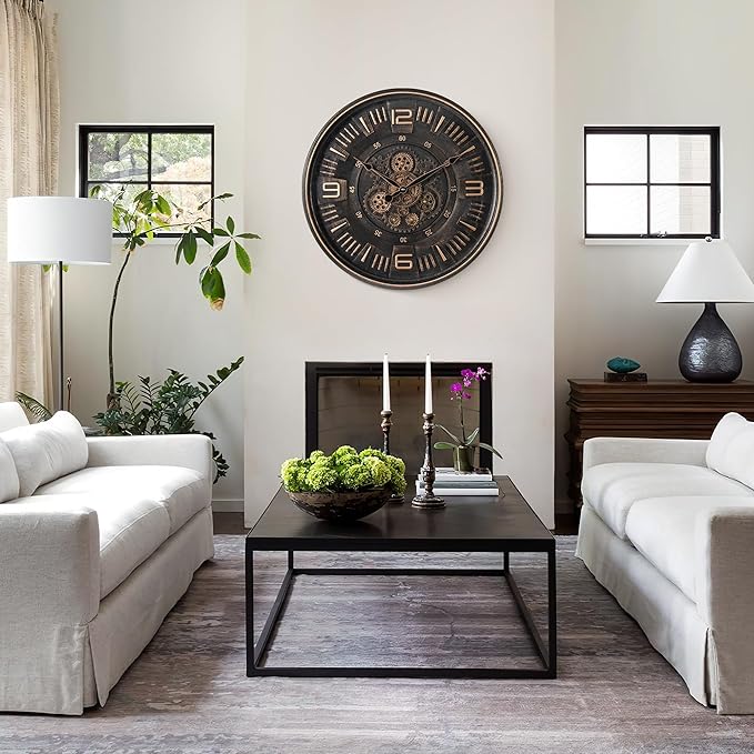 Maxstar Large Vintage Moving Gear Wall Clock, 20''Battery Operated Industrial Steampunk Metal Decor for Living Room, Office,Fireplace, Farmhouse(Arabic Number-Bronze)