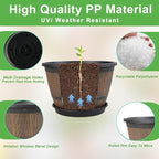 16-inch-Plant-Pots-Indoor-Outdoor, 4 Pack Large Whiskey Barrel Planters with Drainage Holes & Saucer, Plastic Flower Pots Imitation Wine Barrel Design, Decorative Garden Pots for Plants