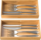 Silverware Tray for Drawer, Stackable Kitchen Bamboo Drawer Organizer 12" x 6" x 2" Set of 2