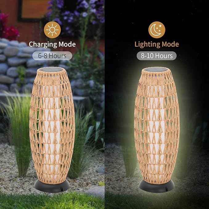 2 Pack Large Patio Solar Powered Lanterns for Garden Outdoor Decorative Floor Lamp Water-Resistant Wicker Lights for Deck Backyard